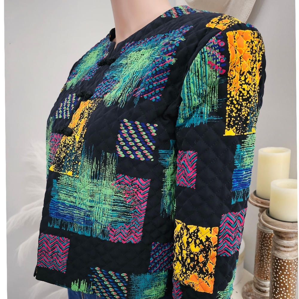 Doncaster Black Multicolored Patch Crop Quilted J… - image 4